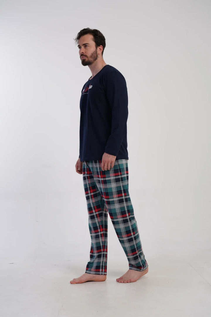 Piżama Męska Vienetta Navy Check, Granatowy, r. M-XXL