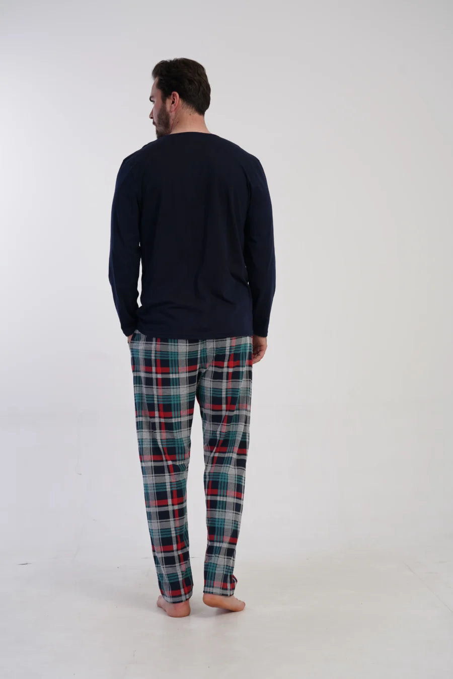Piżama Męska Vienetta Navy Check, Granatowy, r. M-XXL