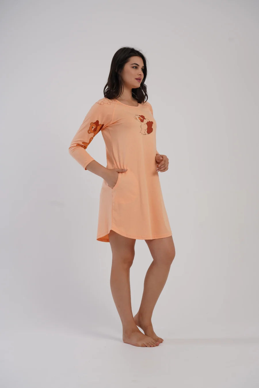 Koszula Nocna Damska Vienetta Peach Bear, Brzoskwiniowy, r. M - XXL