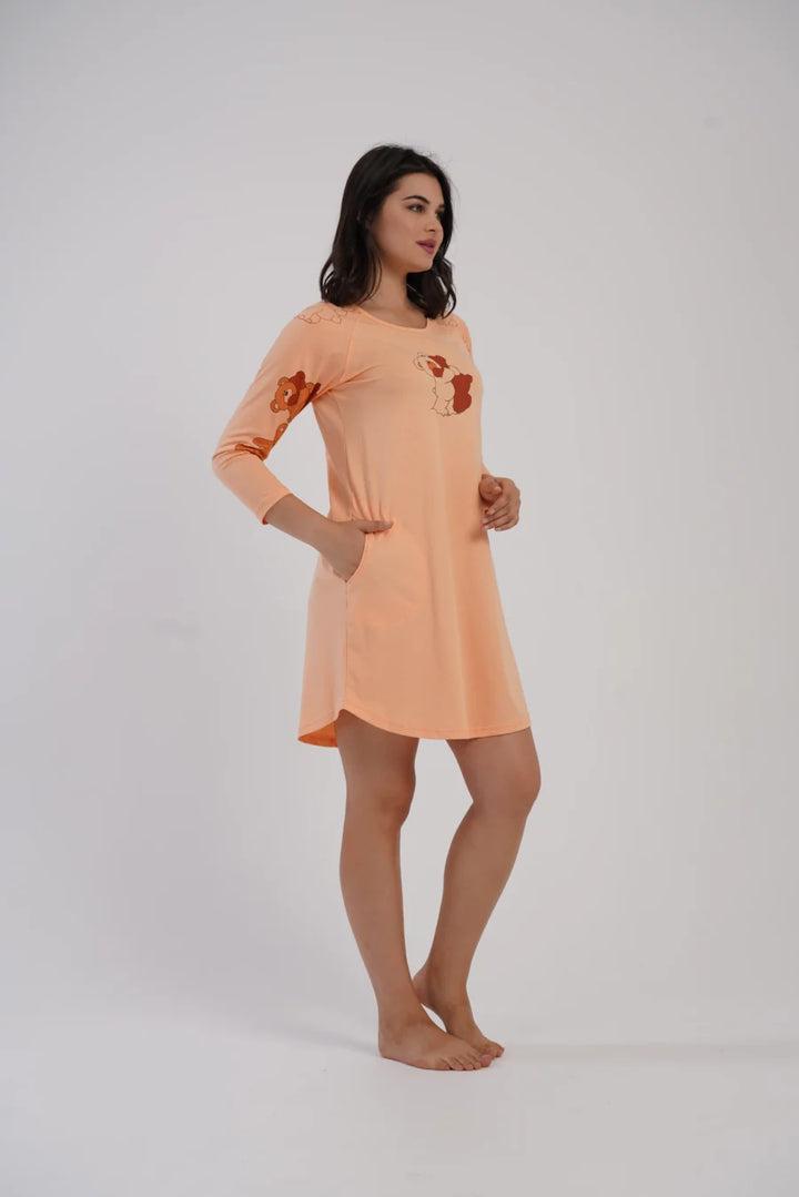 Koszula Nocna Damska Vienetta Peach Bear, Brzoskwiniowy, r. M - XXL