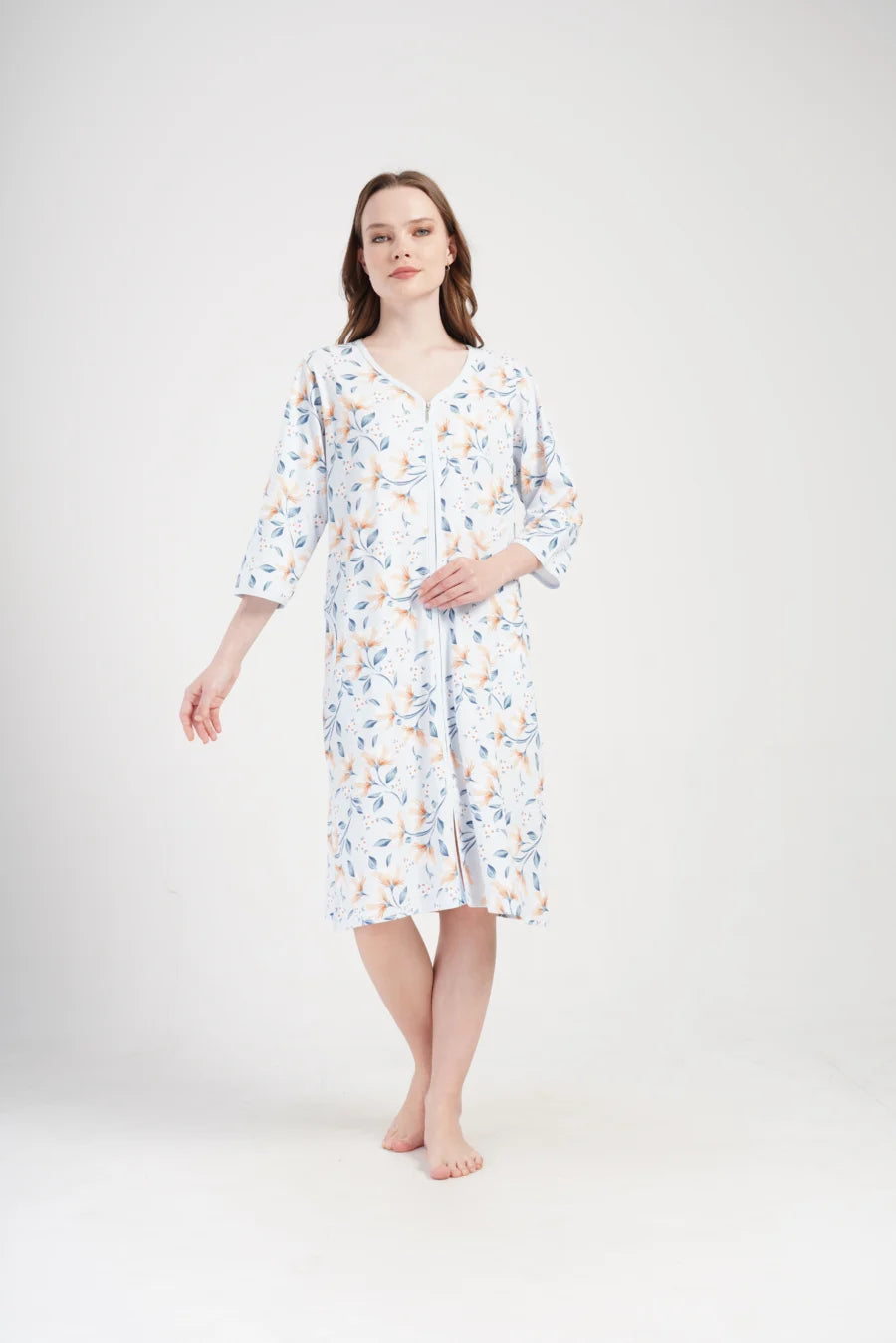 Szlafrok damski Vienetta Garden, Błękitny, r. 1XL-4XL