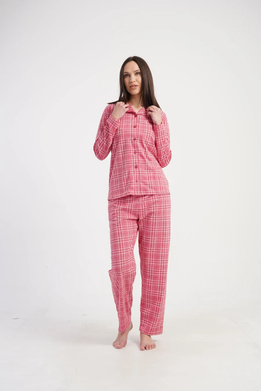 Piżama Damska Vienetta Pink Check, Różowy, r. S-XL