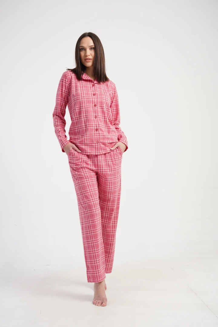 Piżama Damska Vienetta Pink Check, Różowy, r. S-XL