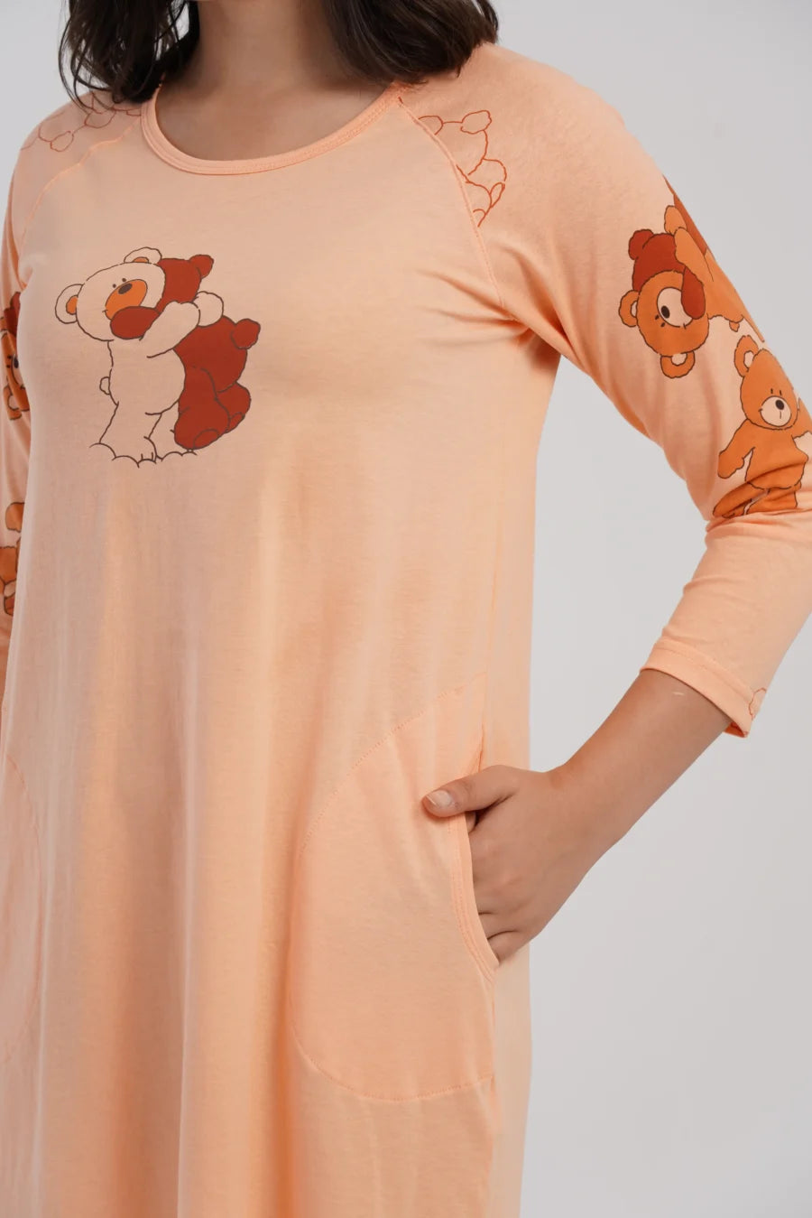 Koszula Nocna Damska Vienetta Peach Bear, Brzoskwiniowy, r. M - XXL