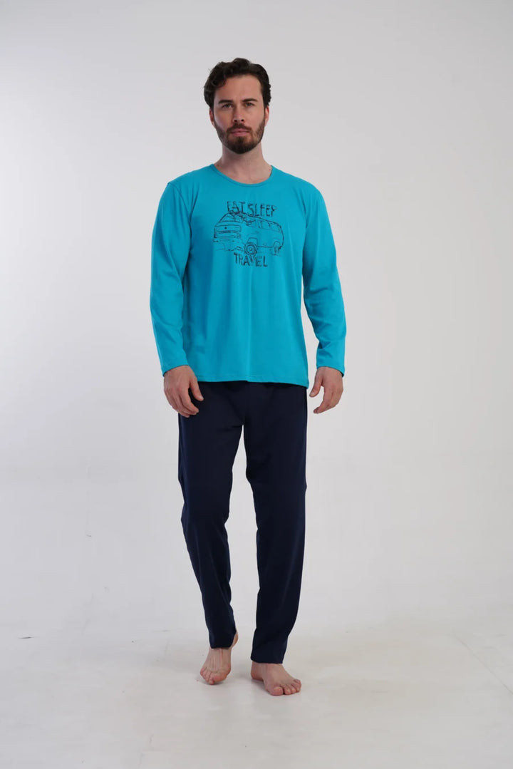Piżama Męska Vienetta Travel Mood, Niebieski, r. S-XL