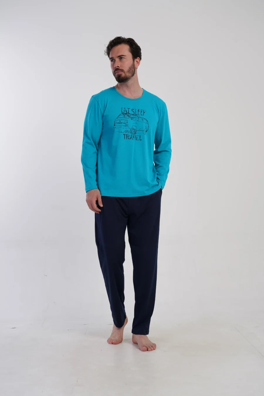 Piżama Męska Vienetta Travel Mood, Niebieski, r. S-XL