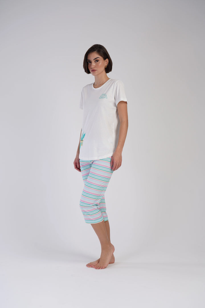 Piżama Damska Vienetta Positive Succuletnts, Biały, r. L-XXL