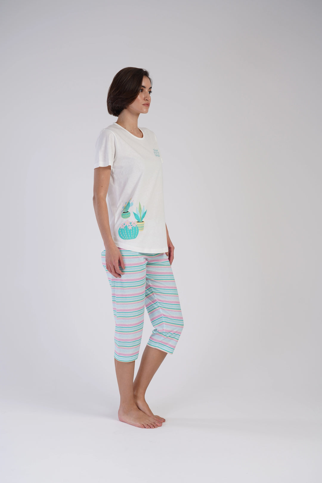 Piżama Damska Vienetta Positive Succuletnts, Biały, r. L-XXL