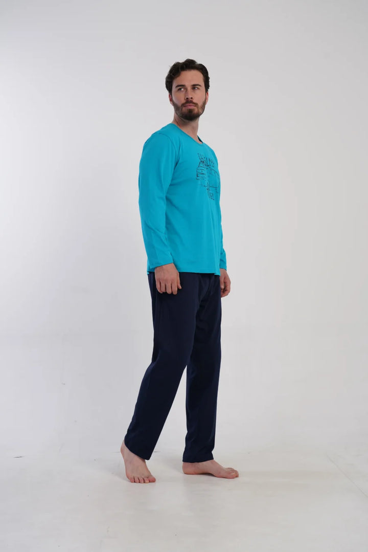 Piżama Męska Vienetta Travel Mood, Niebieski, r. S-XL