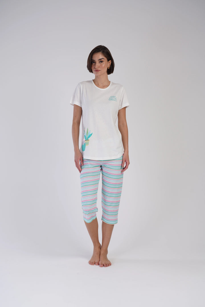 Piżama Damska Vienetta Positive Succuletnts, Biały, r. L-XXL