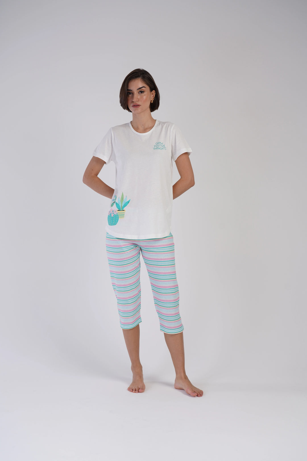 Piżama Damska Vienetta Positive Succuletnts, Biały, r. L-XXL