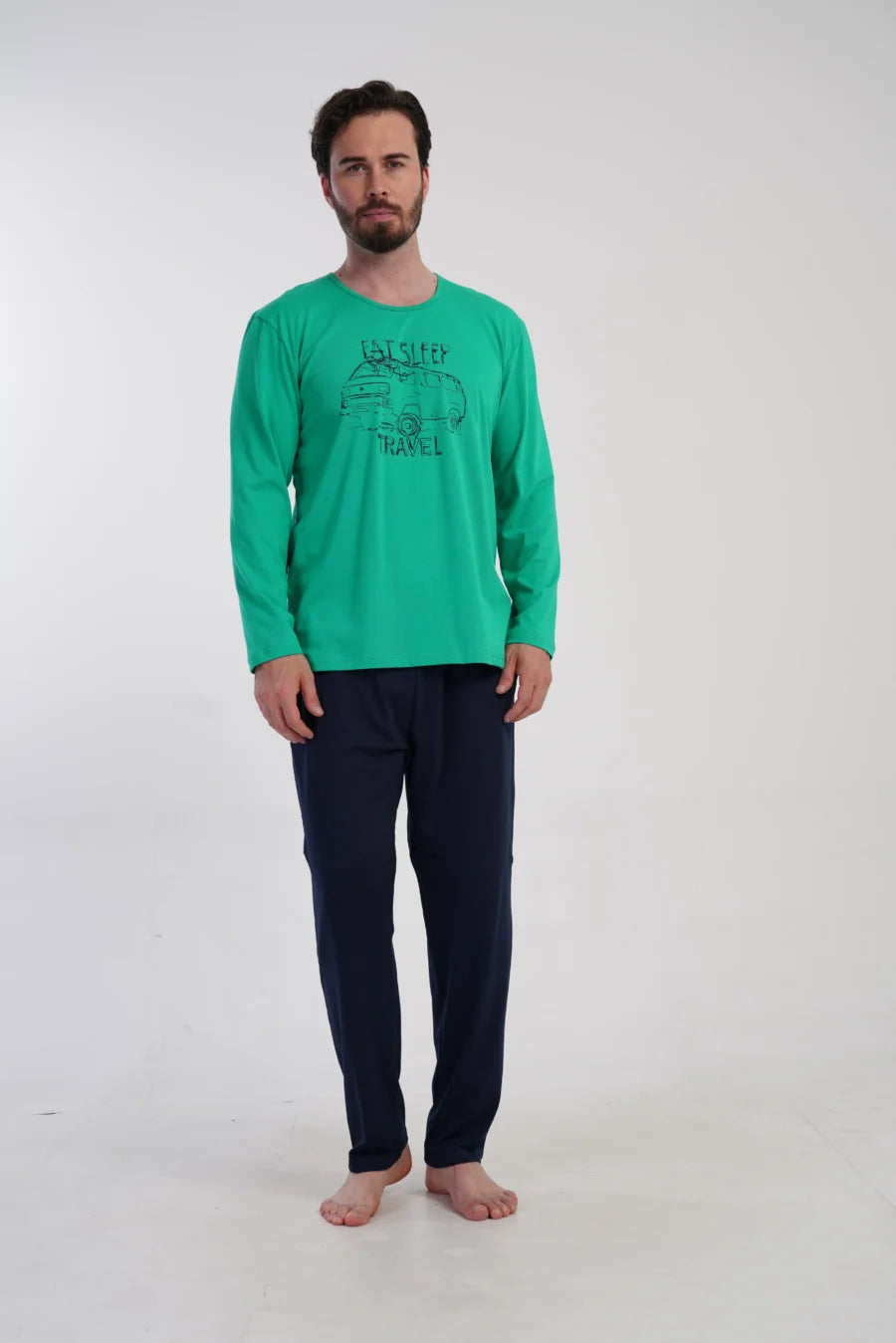 Piżama Męska Vienetta Travel Mood, Zielony, r. S-XL