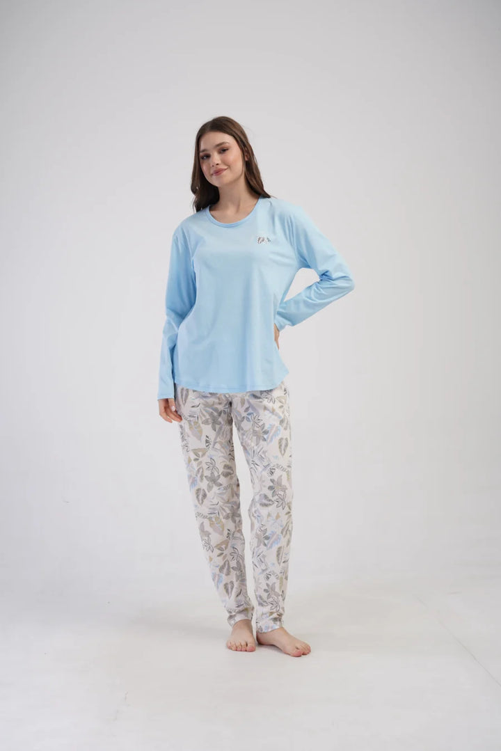 Piżama Damska Vienetta Leaf Forever, Błękitny, r. 1XL-4XL