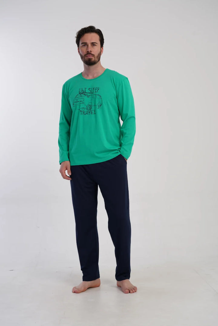 Piżama Męska Vienetta Travel Mood, Zielony, r. S-XL