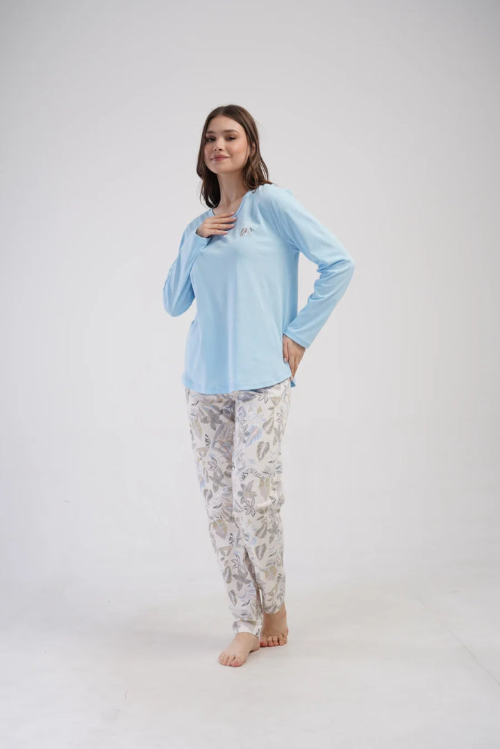 Piżama Damska Vienetta Leaf Forever, Błękitny, r. 1XL-4XL