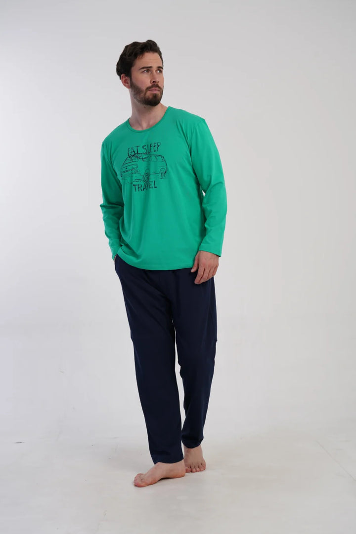 Piżama Męska Vienetta Travel Mood, Zielony, r. S-XL