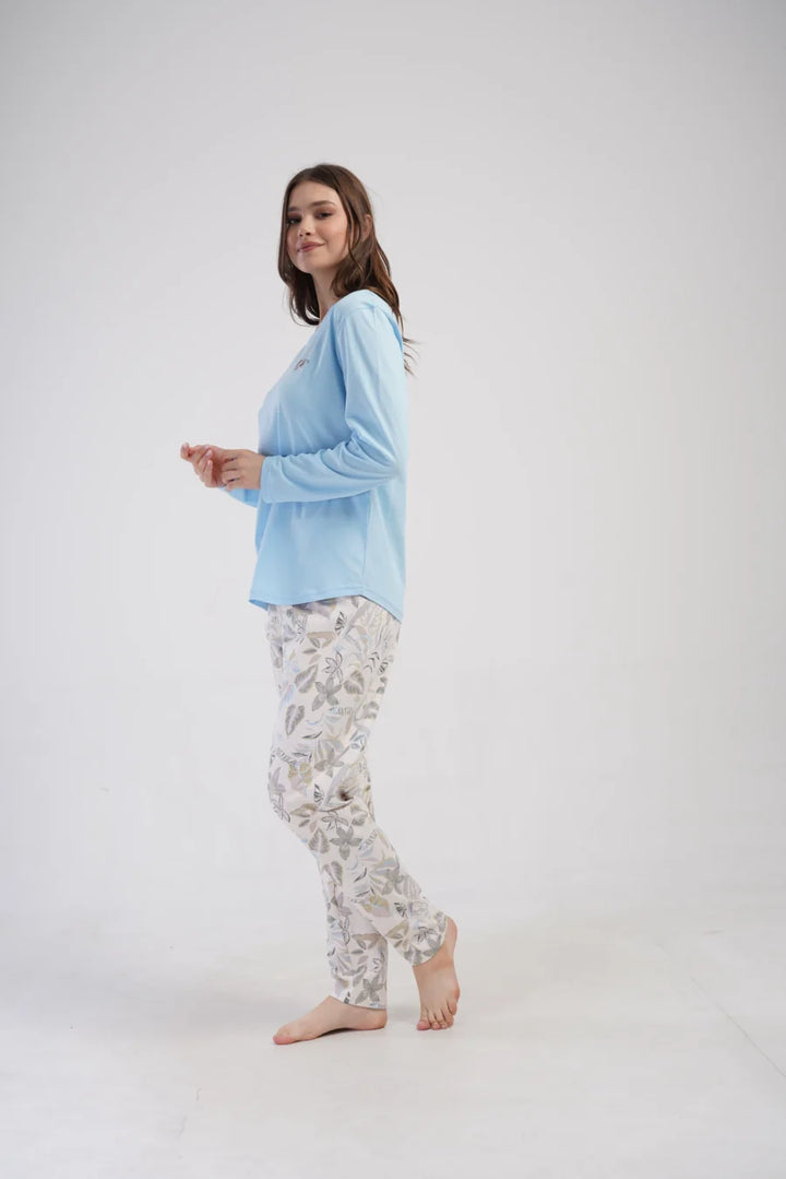 Piżama Damska Vienetta Leaf Forever, Błękitny, r. 1XL-4XL