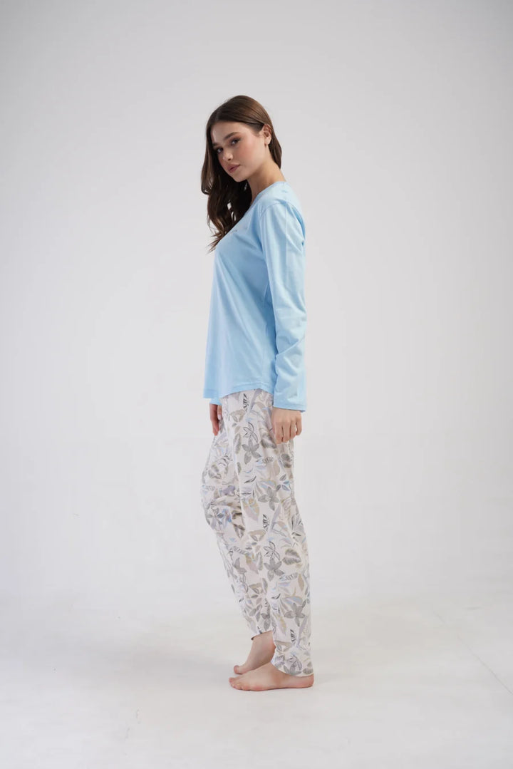 Piżama Damska Vienetta Leaf Forever, Błękitny, r. 1XL-4XL