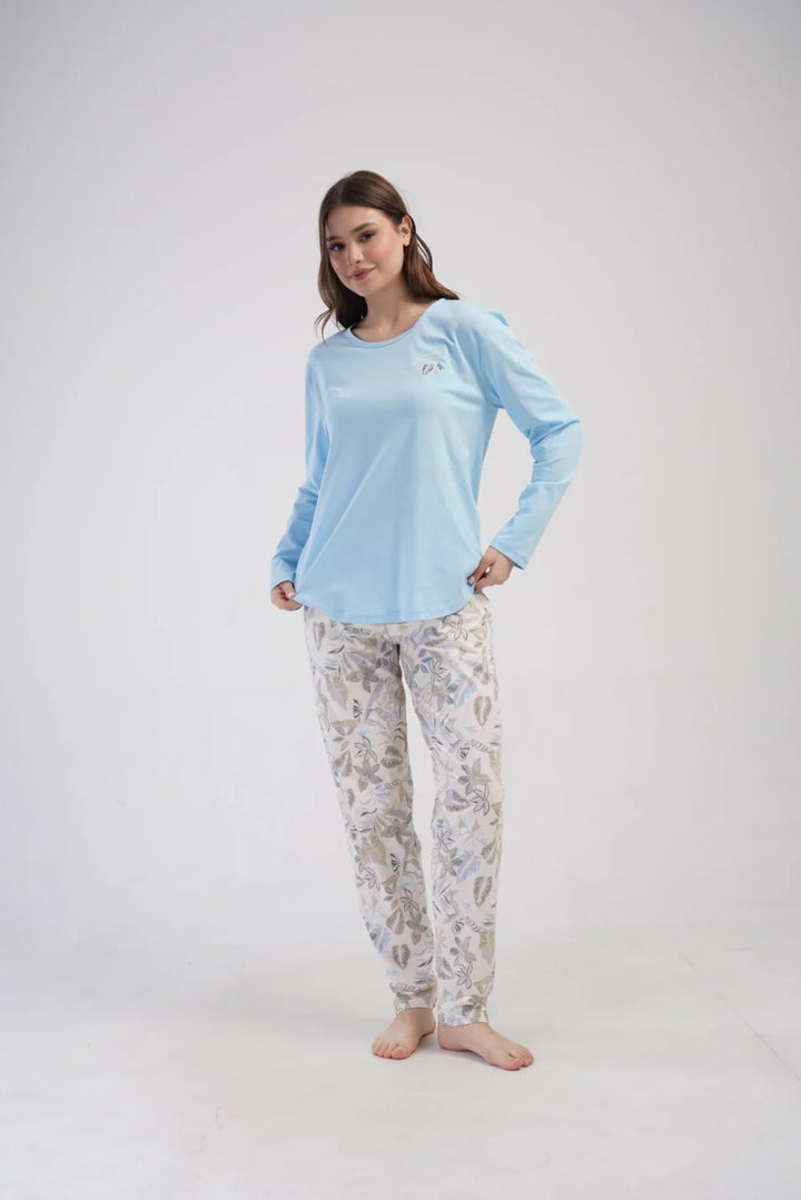 Piżama Damska Vienetta Leaf Forever, Błękitny, r. 1XL-4XL