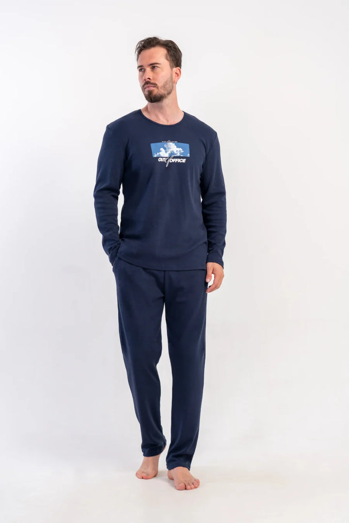 Piżama Męska Vienetta Navy Relax, Granatowy, r. M-XL