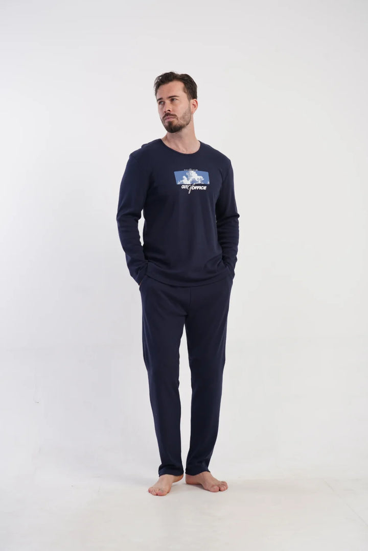 Piżama Męska Vienetta Navy Relax, Granatowy, r. M-XL
