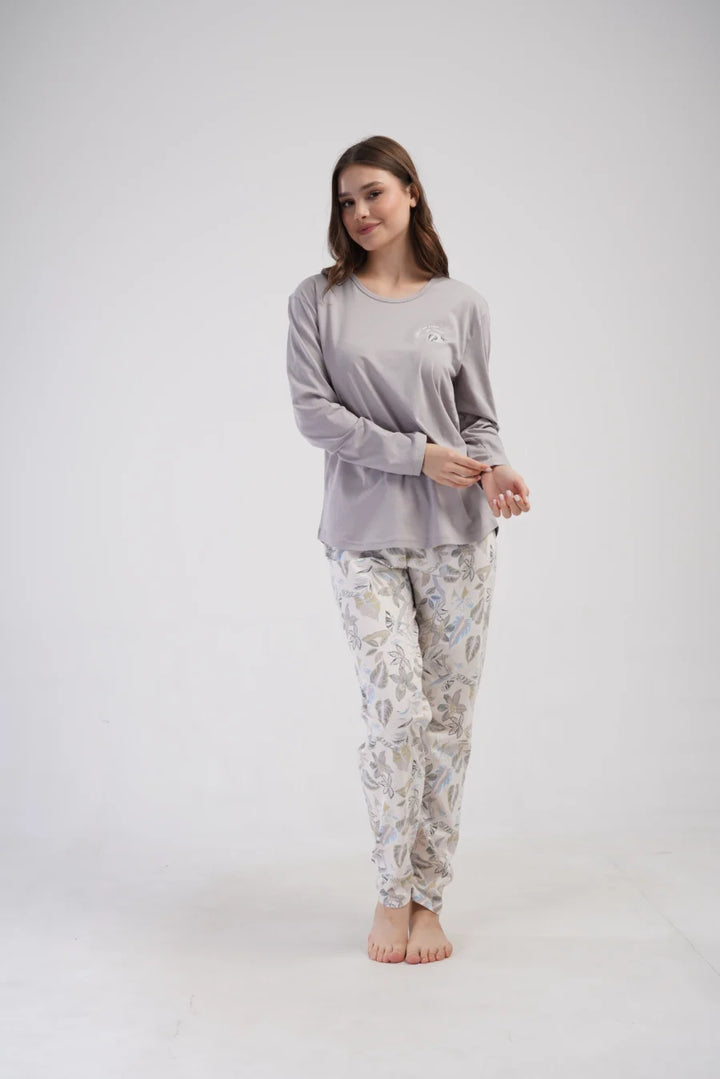 Piżama Damska Vienetta Leaf Forever, Szary, r. 1XL-4XL