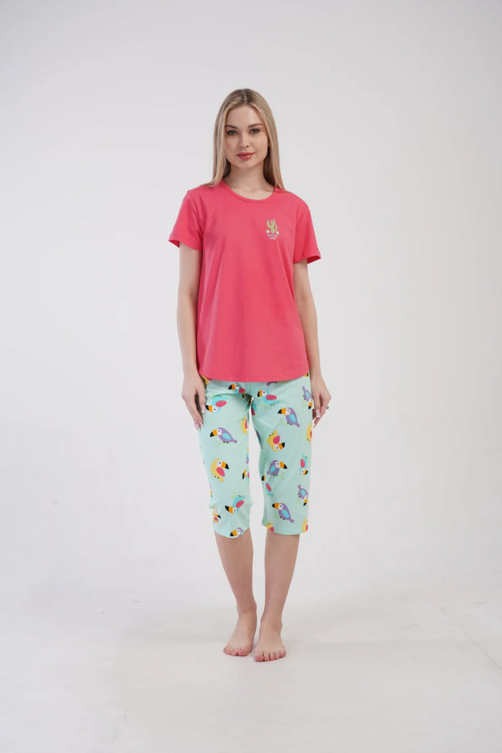 Piżama Damska Vienetta Summer Time, Różowy, r. S-XL