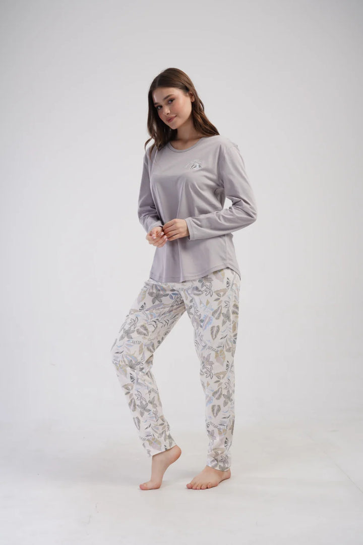 Piżama Damska Vienetta Leaf Forever, Szary, r. 1XL-4XL
