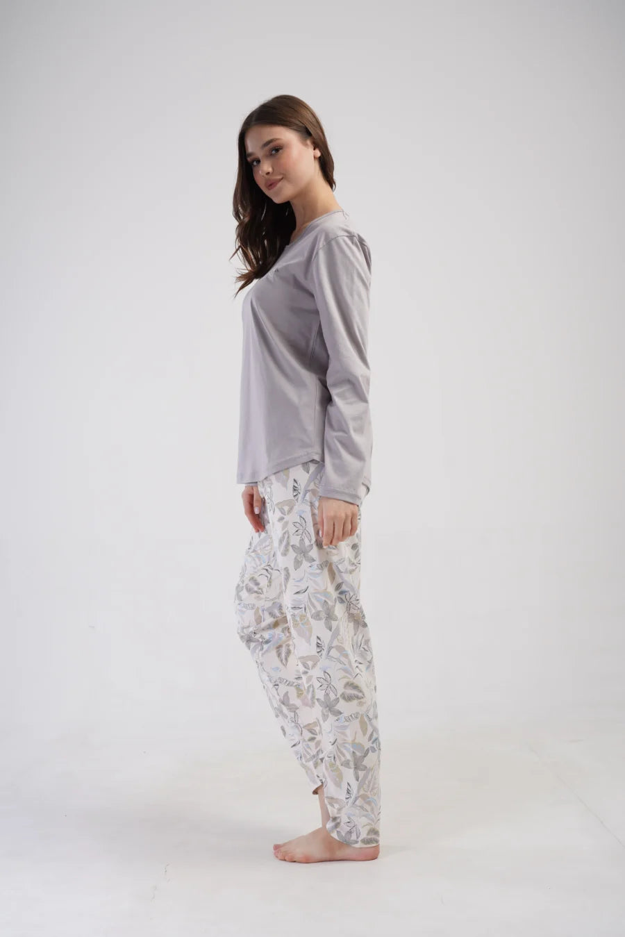 Piżama Damska Vienetta Leaf Forever, Szary, r. 1XL-4XL