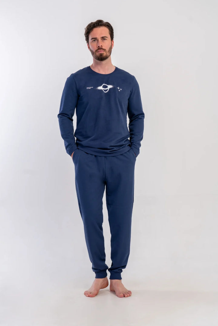 Piżama Męska Vienetta Cosmic Comfort, Granatowy, r. M-XXL