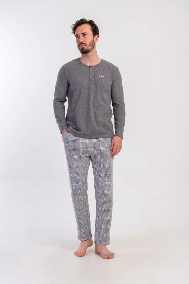 Piżama Męska Vienetta Comfort Check, Szary, r. 1XL-4XL