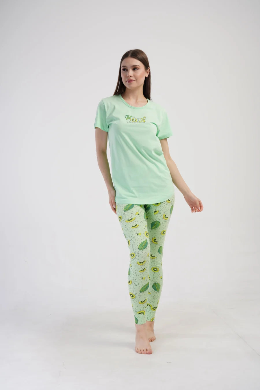 Piżama Damska Vienetta Kiwi Dreams, Zielony, r. S-XL