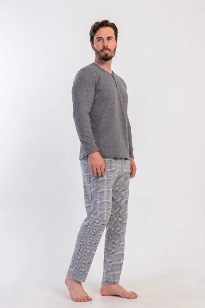 Piżama Męska Vienetta Comfort Check, Szary, r. 1XL-4XL