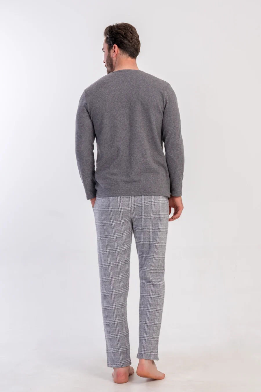 Piżama Męska Vienetta Comfort Check, Szary, r. 1XL-4XL