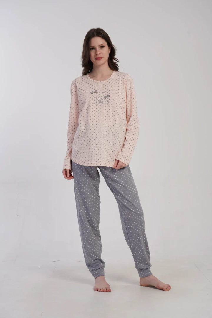 Piżama Damska Vienetta Cotton Cats, Różowy, r. M-XXL