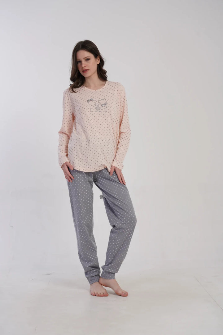 Piżama Damska Vienetta Cotton Cats, Różowy, r. M-XXL