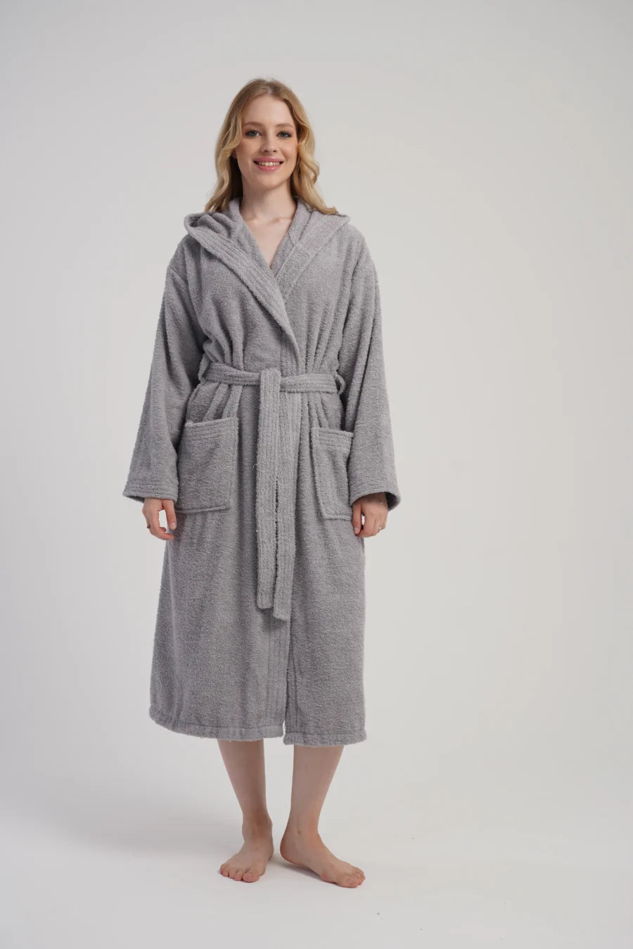 Szlafrok damski Vienetta Cozy Frotte, Szary, r. M-XXL