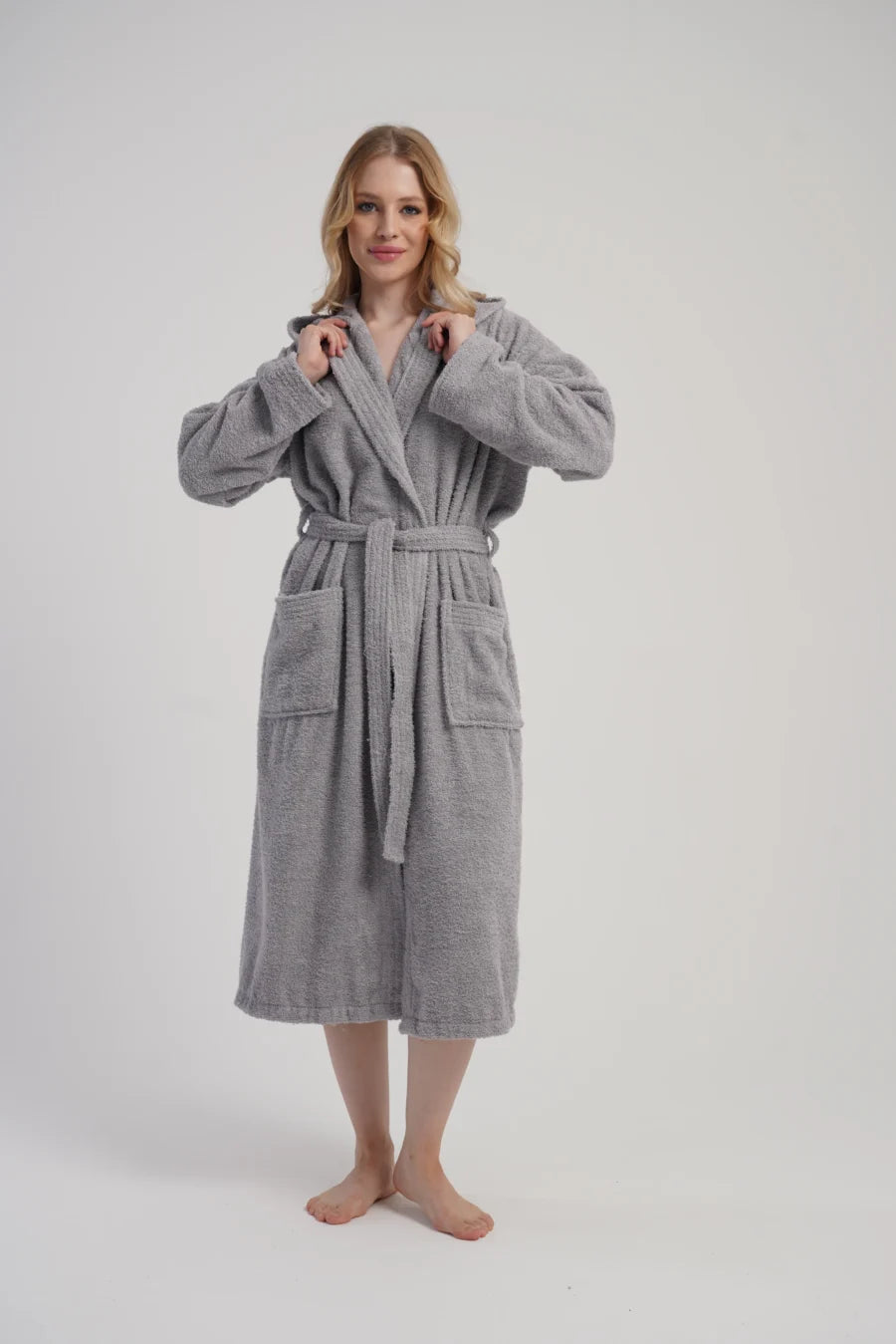 Szlafrok damski Vienetta Cozy Frotte, Szary, r. M-XXL