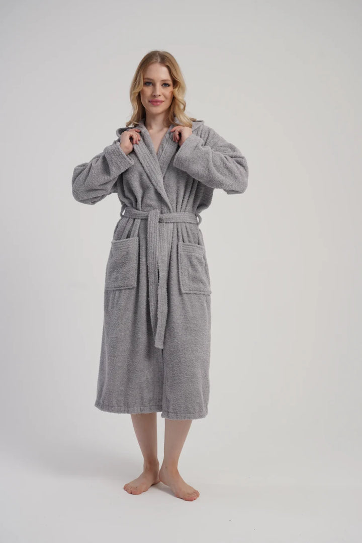 Szlafrok damski Vienetta Cozy Frotte, Szary, r. M-XXL