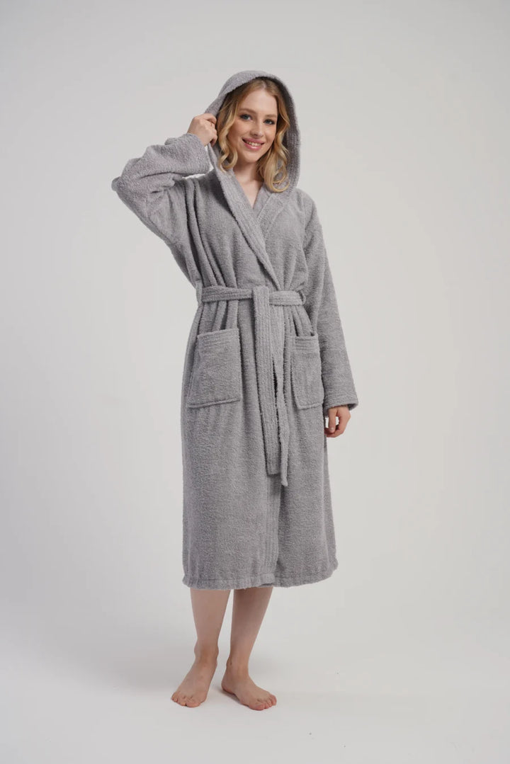 Szlafrok damski Vienetta Cozy Frotte, Szary, r. M-XXL