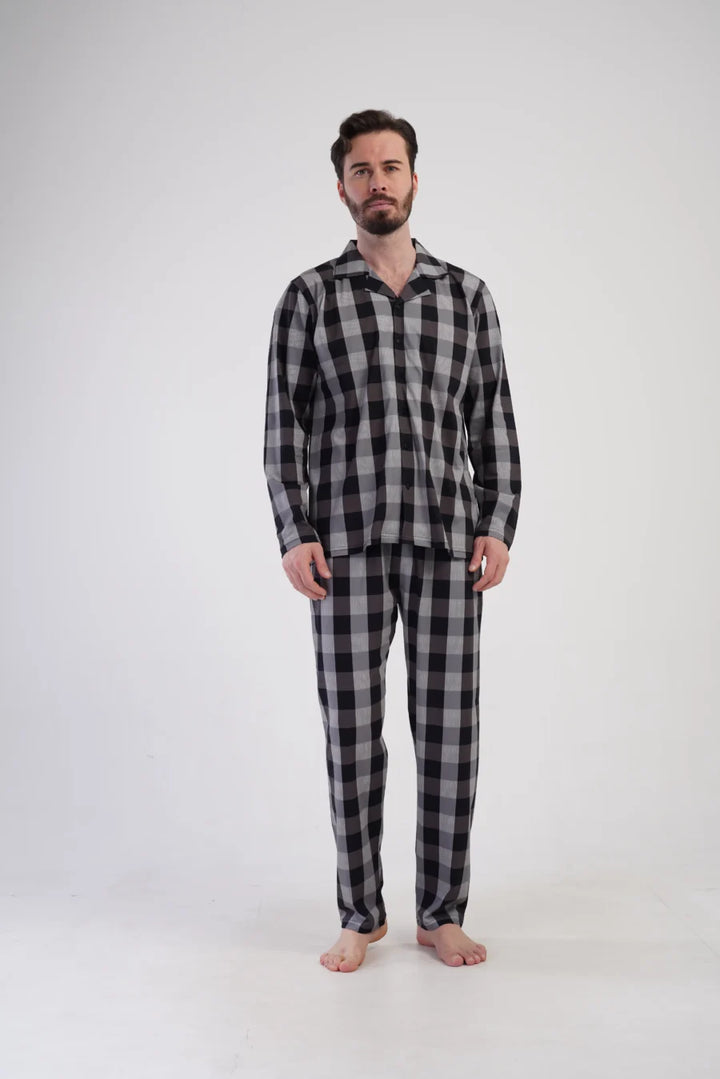 Piżama Męska Vienetta Classic Check, Szary, r. M-XXL
