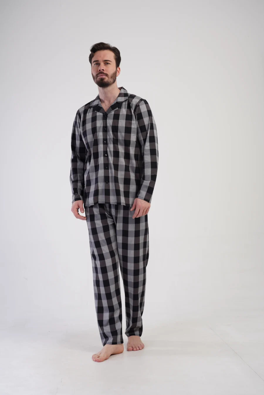 Piżama Męska Vienetta Classic Check, Szary, r. M-XXL