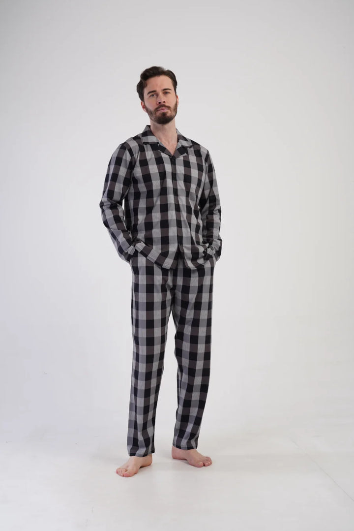 Piżama Męska Vienetta Classic Check, Szary, r. M-XXL
