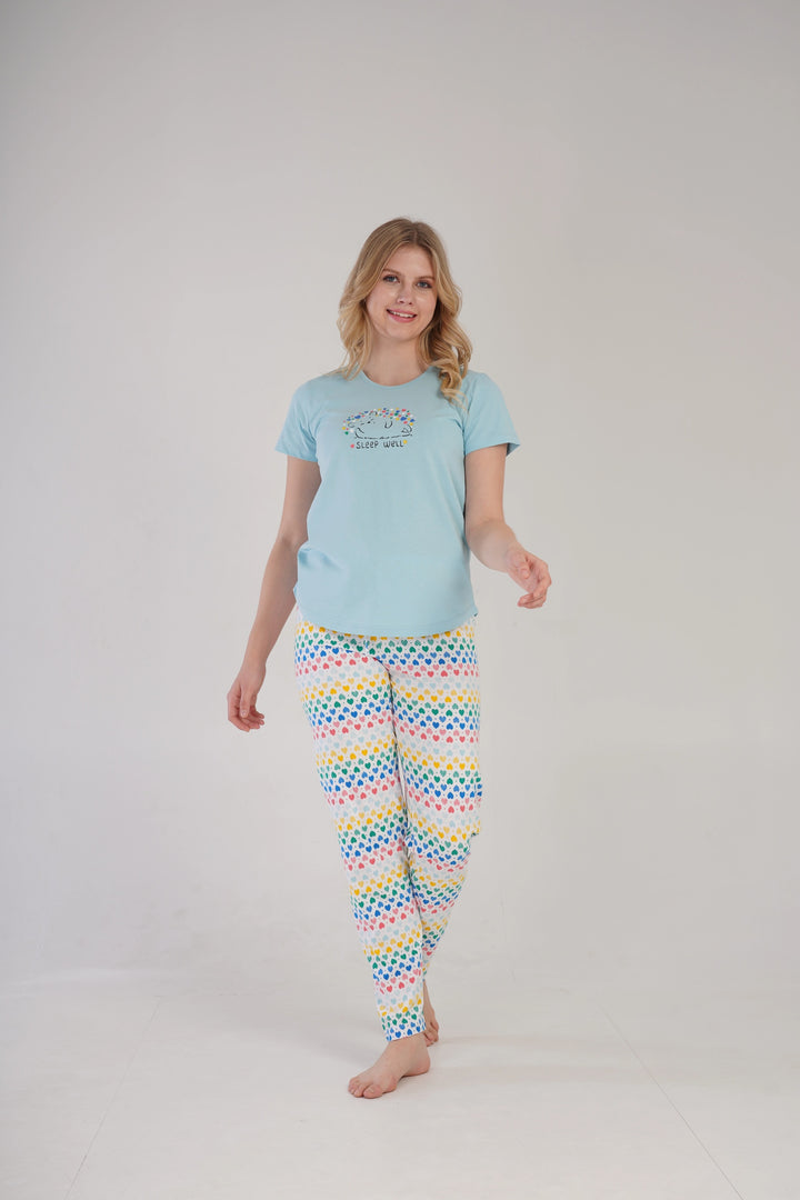 Piżama Damska Vienetta Sleep Well Hedgehog, niebieska, r. S-XL