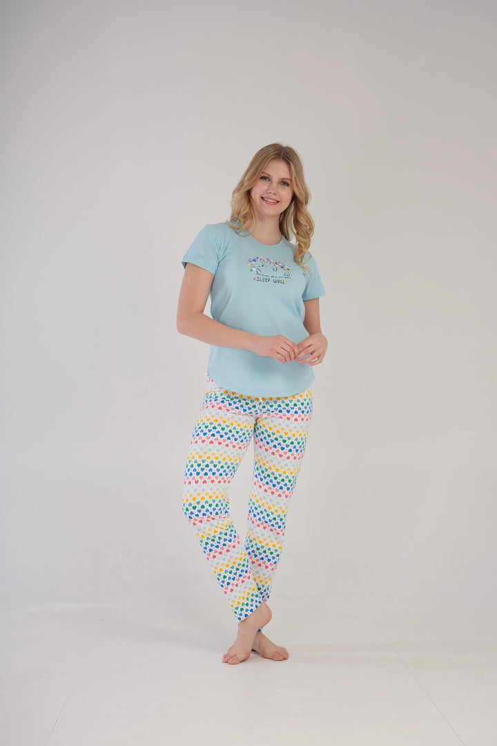 Piżama Damska Vienetta Sleep Well Hedgehog, niebieska, r. S-XL