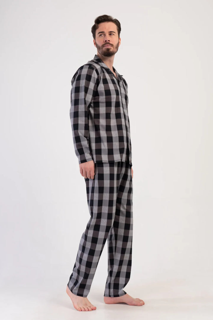Piżama Męska Vienetta Classic Check, Szary, r. M-XXL