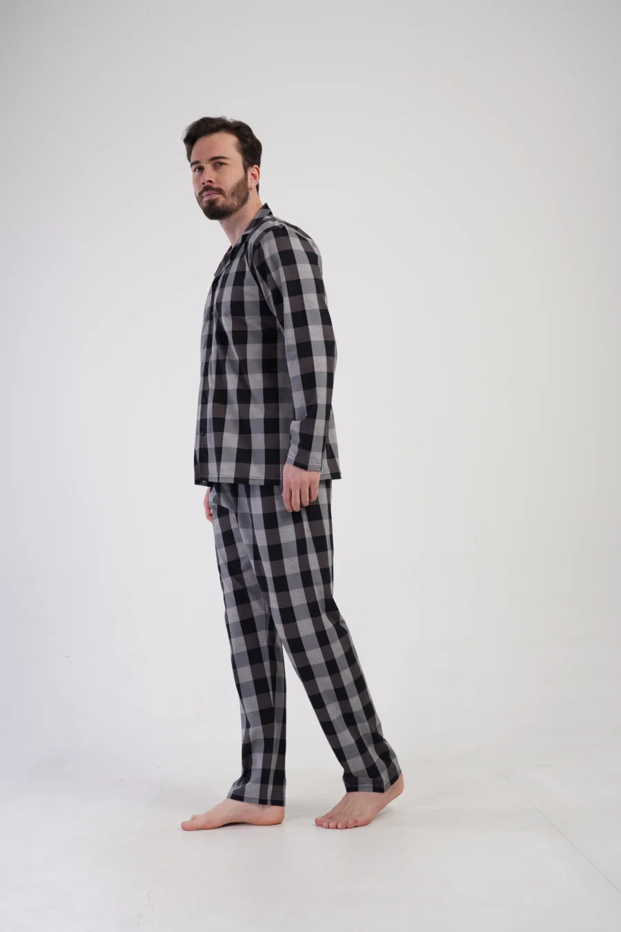 Piżama Męska Vienetta Classic Check, Szary, r. M-XXL