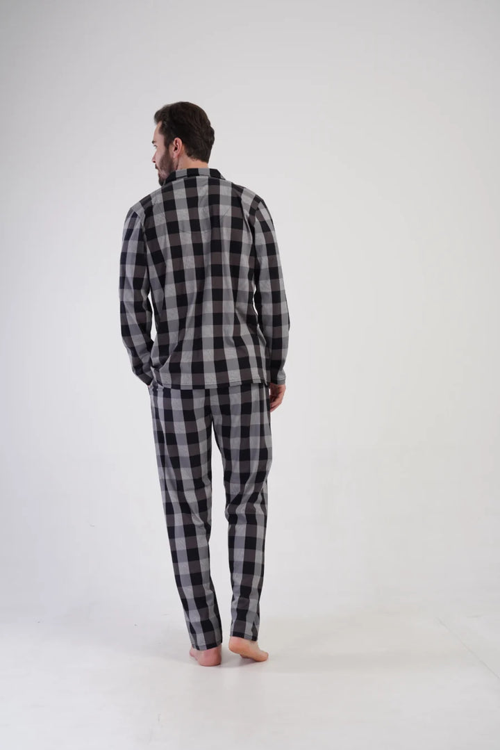 Piżama Męska Vienetta Classic Check, Szary, r. M-XXL