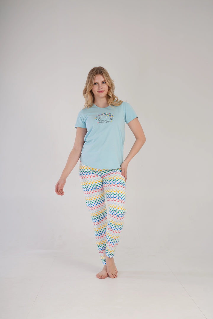 Piżama Damska Vienetta Sleep Well Hedgehog, niebieska, r. S-XL