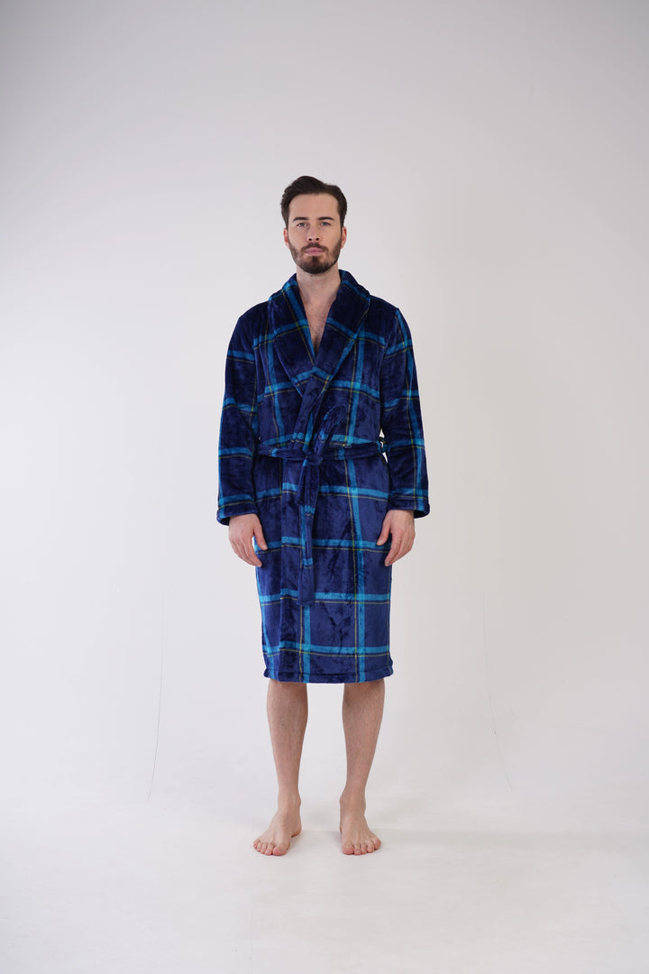 Szlafrok męski softowy Vienetta Grid Please, granatowy, r. M-XXL